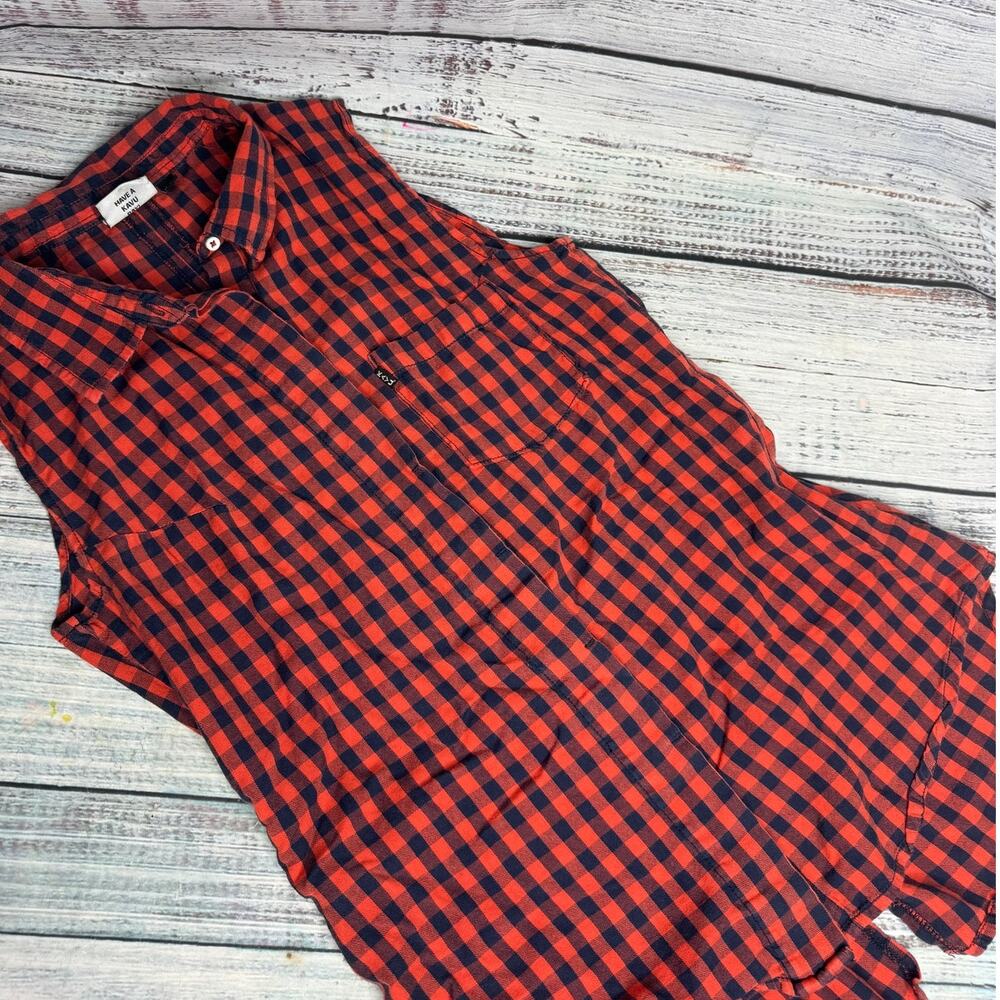 KAVU Sleeveless Plaid Button Front Shirt Outdoor Casual Sm